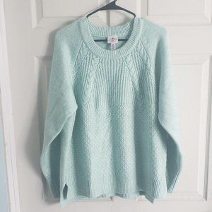 St.John's Bay Candy Mint Cable Knit Crewneck Sweater Size XXL